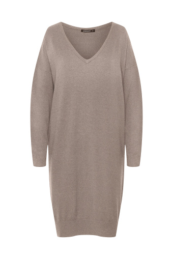 Swetrowa sukienka z dekoltem w serek, beżowa Swetrowa sukienka z dekoltem w serek, beżowa