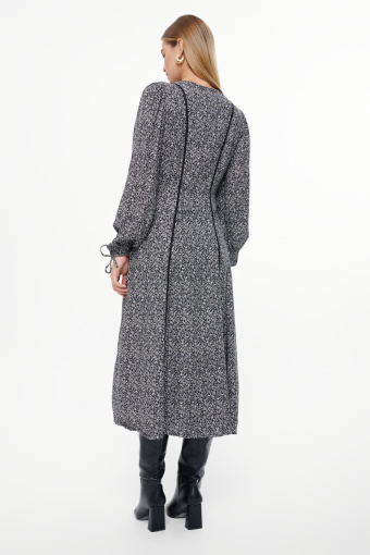 Sukienka midi z ozdobnymi wiązaniami przy rękawach Sukienka midi z ozdobnymi wiązaniami przy rękawach