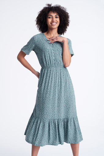 Stylowa sukienka w drobne groszki, miętowa