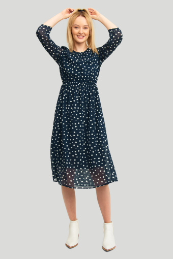 Szyfonowa, czarna sukienka z nadrukiem kropki