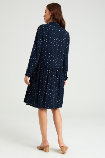 Wiskozowa, granatowa sukienka w groszki