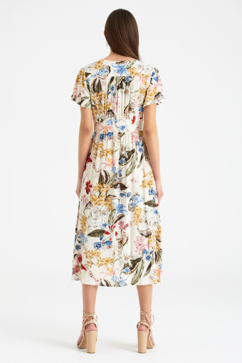 Wiskozowa sukienka midi z nadrukiem w kwiaty, dekolt V