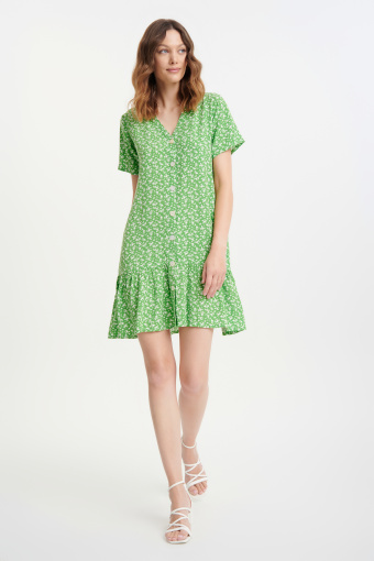 Zielona sukienka mini w drobne kwiaty