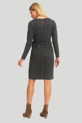 Klasyczna, grafitowa sukienka z paskiem w talii Klasyczna, grafitowa sukienka z paskiem w talii