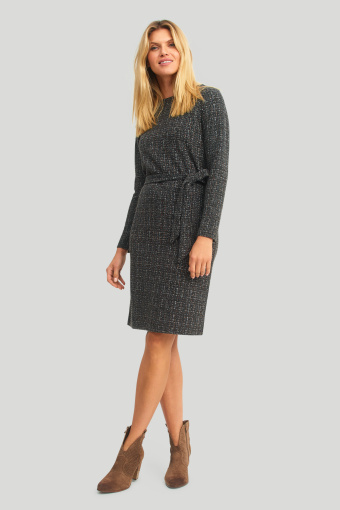 Klasyczna, grafitowa sukienka z paskiem w talii Klasyczna, grafitowa sukienka z paskiem w talii