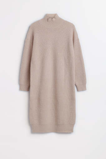 Beżowa sukienka z prążkowanej dzianiny