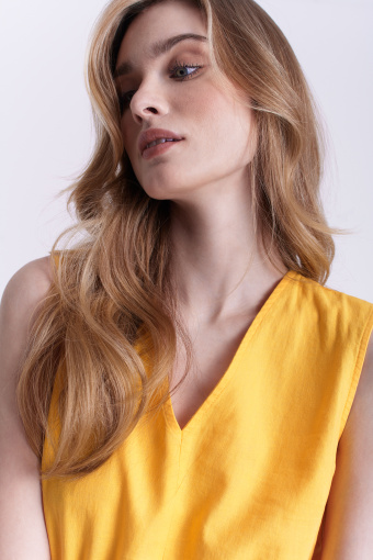 Casualowa sukienka midi, żółta