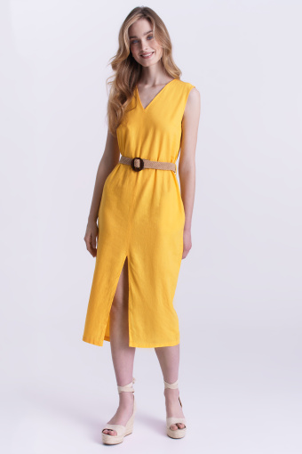Casualowa sukienka midi, żółta