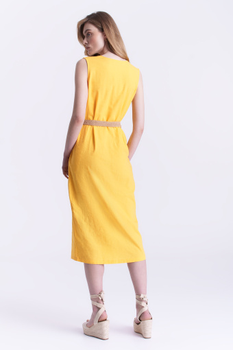 Casualowa sukienka midi, żółta