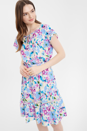 Wiskozowa sukienka  w kolorowe kwiaty