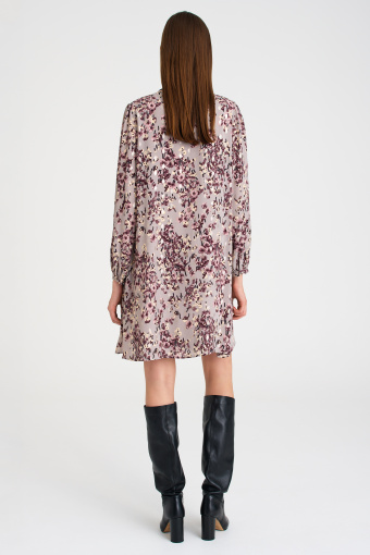 Sukienka mini z wiązaniem przy dekolcie, nadruk w kwiaty