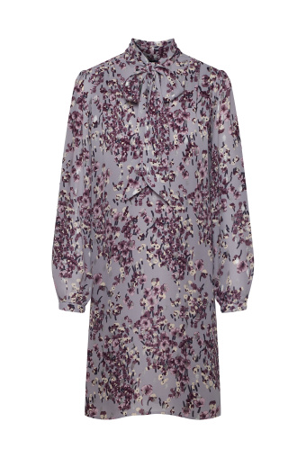 Sukienka mini z wiązaniem przy dekolcie, nadruk w kwiaty