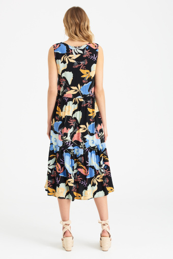 Sukienka w kwiaty z ozdobnym wiązaniem przy dekolcie