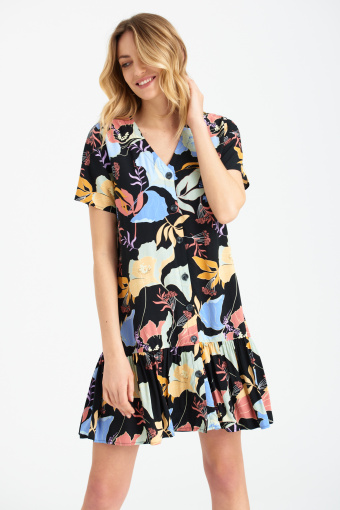 Casualowa sukienka z kwiatowym printem, dekolt V Casualowa sukienka z kwiatowym printem, dekolt V