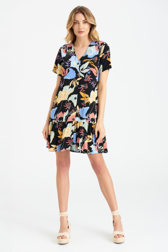 Casualowa sukienka z kwiatowym printem, dekolt V Casualowa sukienka z kwiatowym printem, dekolt V