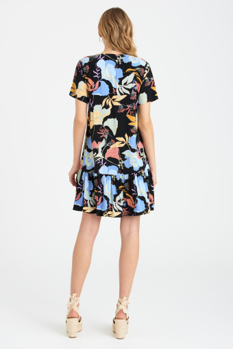 Casualowa sukienka z kwiatowym printem, dekolt V Casualowa sukienka z kwiatowym printem, dekolt V