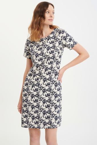 Prosta lniana sukienka z nadrukiem