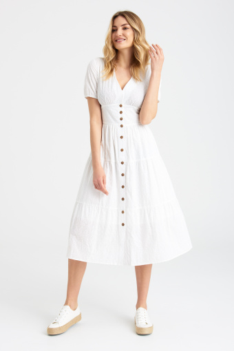 Biała, ażurowa sukienka midi Biała, ażurowa sukienka midi