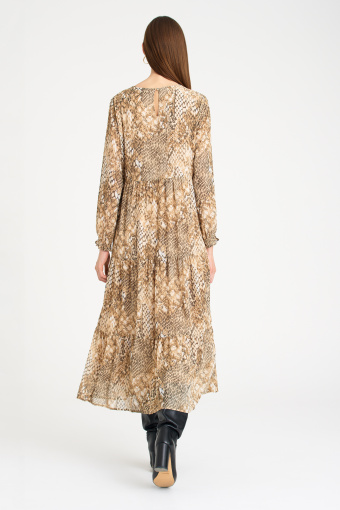 Luźna, beżowa sukienka w zwierzęcy print