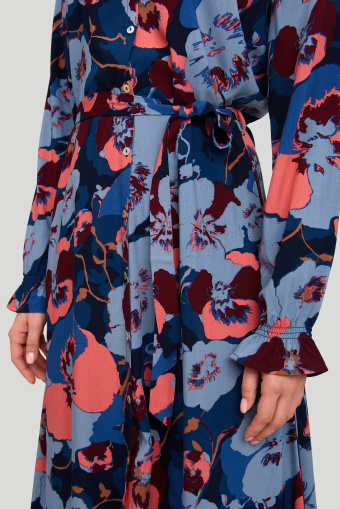 Wiskozowa sukienka midi w różowo-fioletowe kwiaty