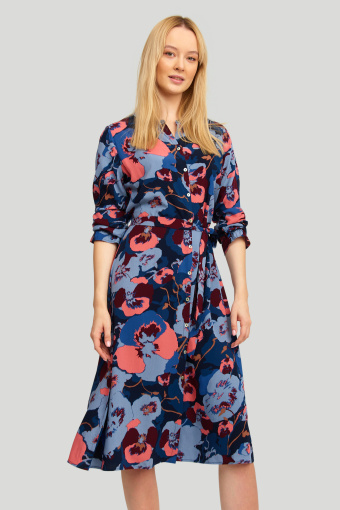 Wiskozowa sukienka midi w różowo-fioletowe kwiaty