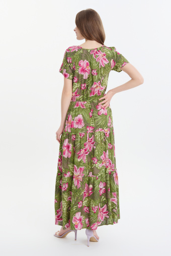 Stylowa sukienka w kolorze khaki kwiatowy print Stylowa sukienka w kolorze khaki kwiatowy print