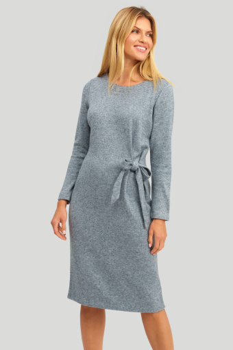Szara, dzianinowa sukienka z asymetrycznym wiązaniem