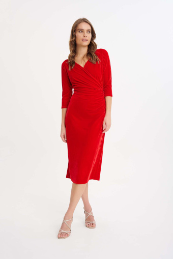 Welurowa sukienka midi, czerwona Welurowa sukienka midi, czerwona