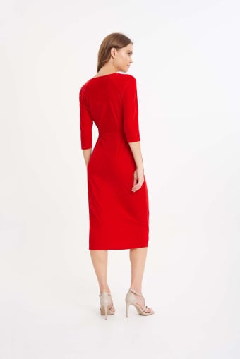 Welurowa sukienka midi, czerwona Welurowa sukienka midi, czerwona