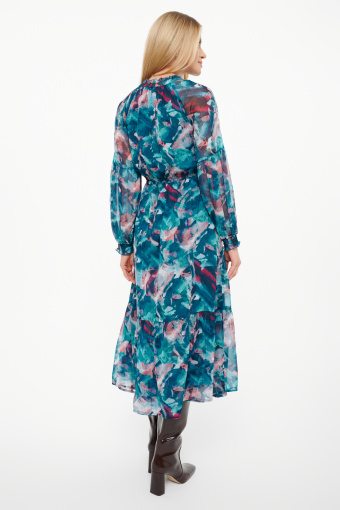 Sukienka z efektownym printem turkusowa