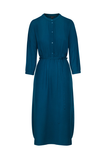 Wiskozowa sukienka z opadającym rękawem, ciemny turkus