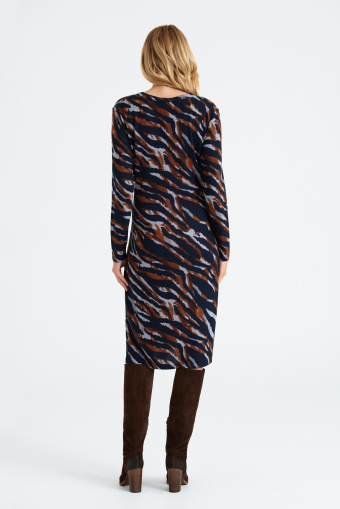 Stylowa sukienka z dzianiny, zwierzęcy print
