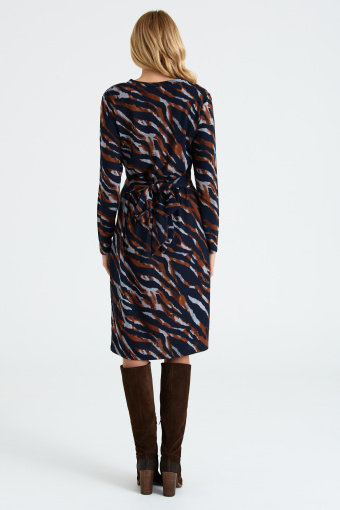Stylowa sukienka z dzianiny, zwierzęcy print
