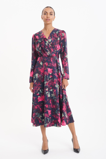 Sukienka midi z nadrukiem w kwiaty