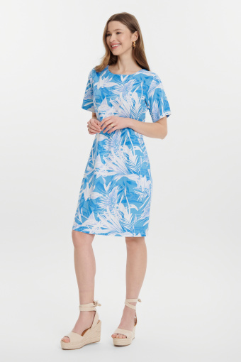 Błękitno-biała sukienka z domieszką lnu