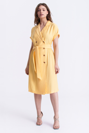 Sukienka z ozdobnymi guzikami, jasnożółta