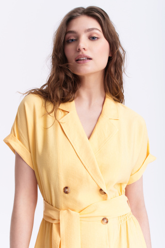 Sukienka z ozdobnymi guzikami, jasnożółta Sukienka z ozdobnymi guzikami, jasnożółta