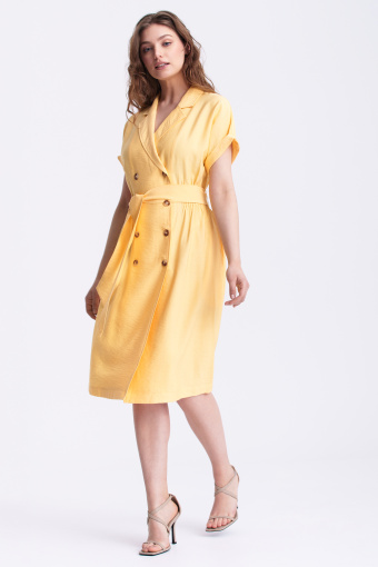 Sukienka z ozdobnymi guzikami, jasnożółta Sukienka z ozdobnymi guzikami, jasnożółta