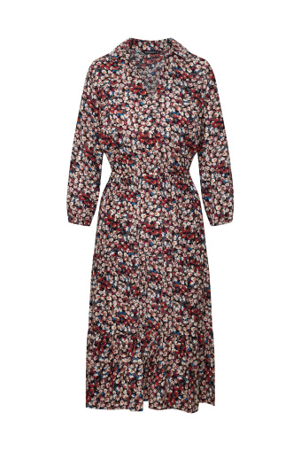 Wiskozowa sukienka w kolorowe kwiaty, rękawy 3/4 Wiskozowa sukienka w kolorowe kwiaty, rękawy 3/4