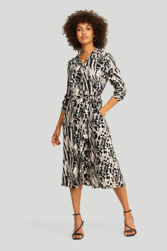 Szmizjerka midi z szaro-czarnym, zwierzęcym nadrukiem