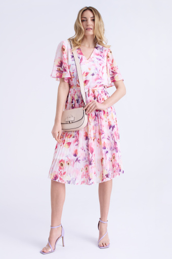 Sukienka w kwiaty z plisowanym dołem