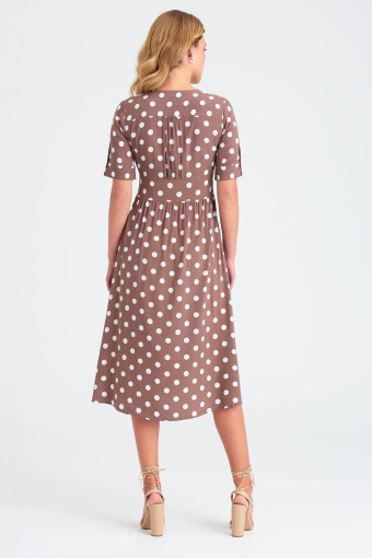 Jasnobrązowa sukienka z nadrukiem w groszki, midi