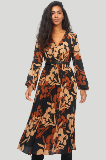 Elegancka sukienka z nadrukiem i kopertowym dekoltem Elegancka sukienka z nadrukiem i kopertowym dekoltem