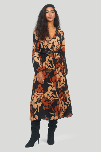 Elegancka sukienka z nadrukiem i kopertowym dekoltem Elegancka sukienka z nadrukiem i kopertowym dekoltem