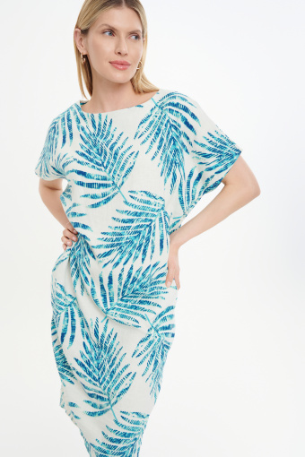 Komfortowa sukienka oversize z nadrukiem w liście palmy