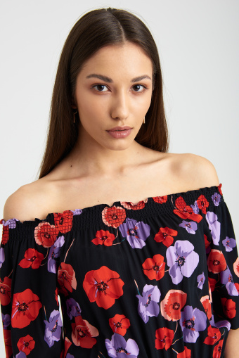 Sukienka hiszpanka z nadrukiem w kwiaty