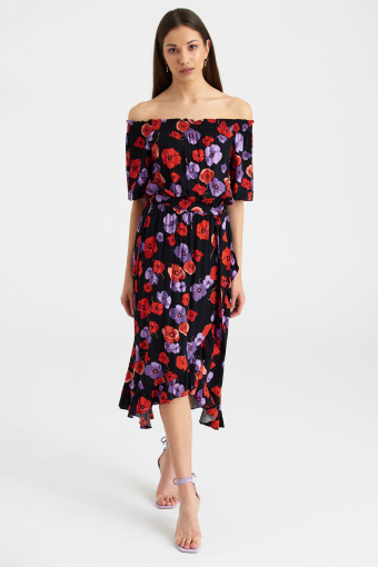 Sukienka hiszpanka z nadrukiem w kwiaty