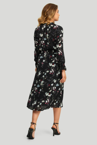 Czarna, szyfonowa sukienka z kwiatowym nadrukiem