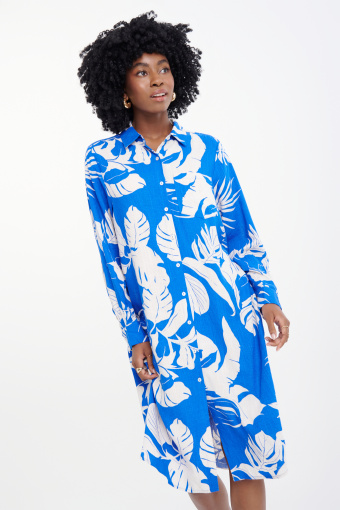 Wiskozowa sukienka z nadrukiem tropic kobalt