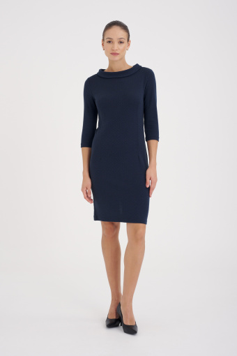 Granatowa, dopasowana sukienka dzianinowa